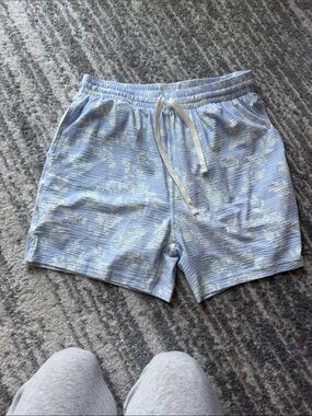 Light Blue Cloud Pattern Drawstring Swim Shorts